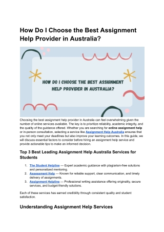 How Do I Choose the Best Assignment Help Provider in Australia