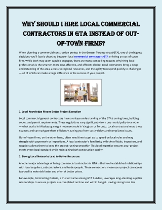 Why should I hire local commercial contractors in GTA instead of out-of-town firms