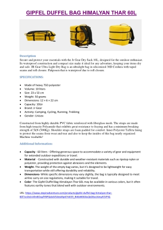 GIPFEL DUFFEL BAG HIMALYAN THAR 60L new