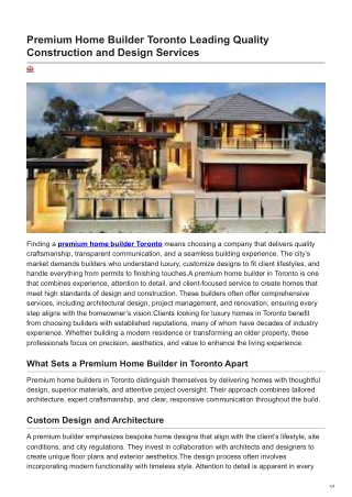 Premium Home Builder Toronto Leading Quality Construction and Design Services