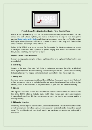 Unveiling the Best Ladies Night Deals in Dubai