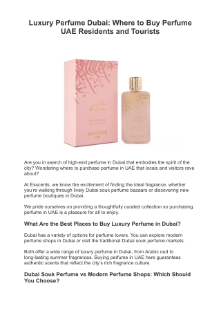 Luxury Perfume Dubai: Where to Buy Perfume UAE Residents and Tourists