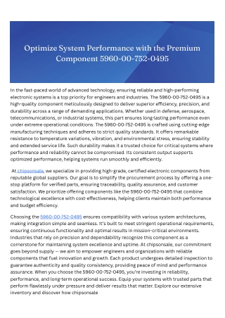 Optimize System Performance with the Premium Component 5960-00-752-0495