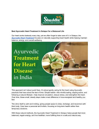 Best Ayurvedic Heart Treatment in Solapur for a Balanced Life