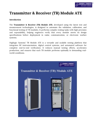 Transmitter & Receiver (TR) Module ATE From Digilogic Systems