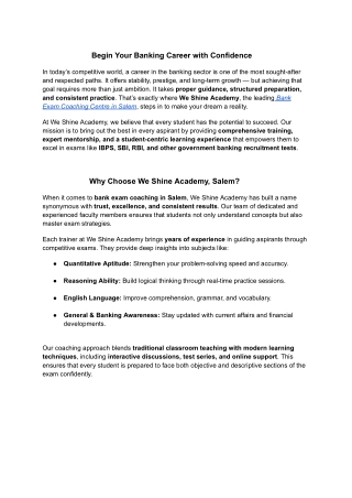 Bank Exam Coaching Centre in Salem – We Shine Academy