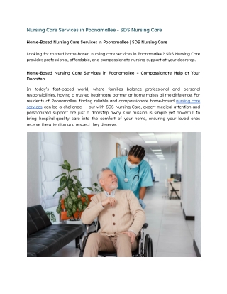 Nursing Care Services in Poonamallee - SDS Nursing Care