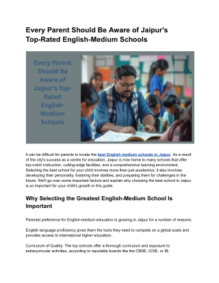 Every Parent Should Be Aware of Jaipur's Top-Rated English-Medium Schools