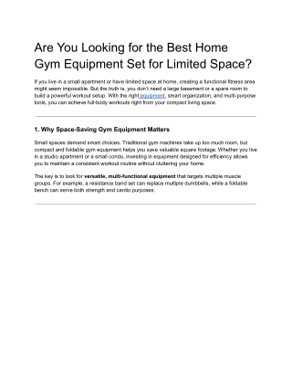Are You Looking for the Best Home Gym Equipment Set for Limited Space