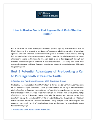 How to Book a Car in Puri Jagannath at Cost-Effective Rates