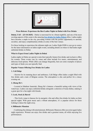 Experience the Best Ladies Nights in Dubai with Free Drinks