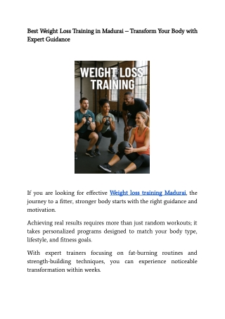 Best Weight Loss Training in Madurai – Transform Your Body with Expert Guidance