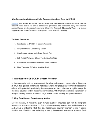 Why Researchers in Germany Prefer Research Chemicals Team for 2F-DCK