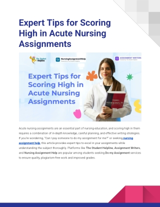 Expert Tips for Scoring High in Acute Nursing Assignments
