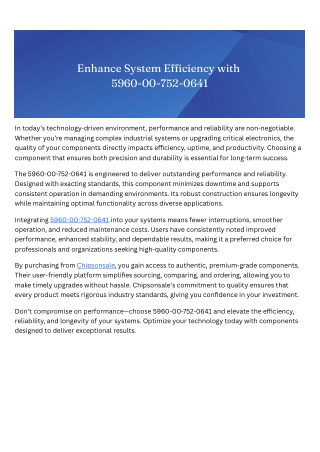 Enhance System Efficiency with 5960-00-752-0641