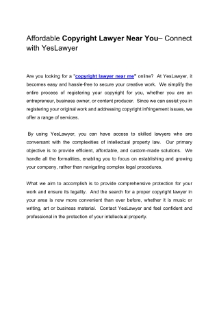 Affordable Copyright Lawyer Near You– Connect with YesLawyer