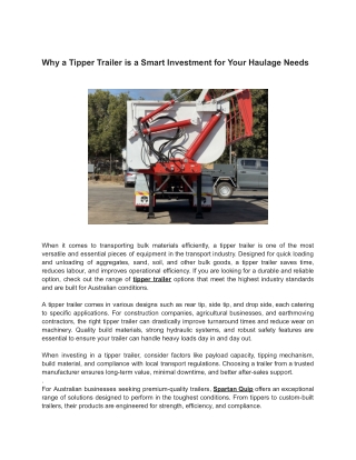 Why a Tipper Trailer is a Smart Investment for Your Haulage Needs