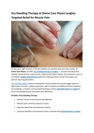 Dry Needling Therapy at Divine Care Physio Langley