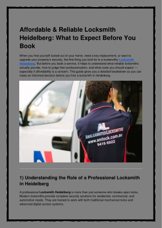 Affordable & Reliable Locksmith Heidelberg What to Expect Before You Book