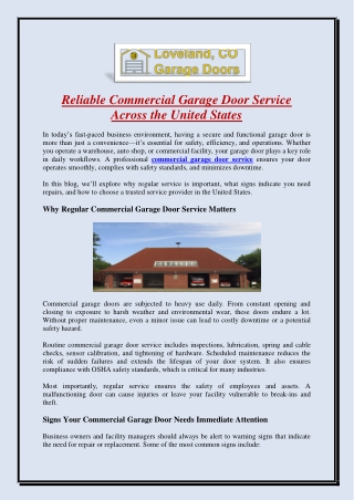 Reliable Commercial Garage Door Service Across the United States