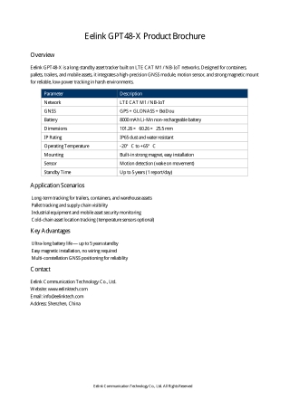 EELINK GPT48-X — Long-Standby LTE-M , NB-IoT Asset Tracker (Up to 5-Year Battery)
