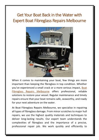 Get Your Boat Back in the Water with Expert Boat Fibreglass Repairs Melbourne