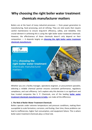 Why choosing the right boiler water treatment chemicals manufacturer matters
