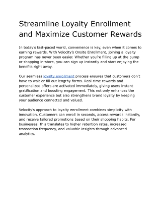 Streamline Loyalty Enrollment and Maximize Customer Rewards