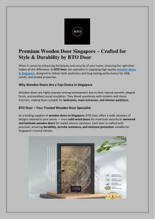 Premium Wooden Door Singapore – Crafted for Style & Durability by BTO Door