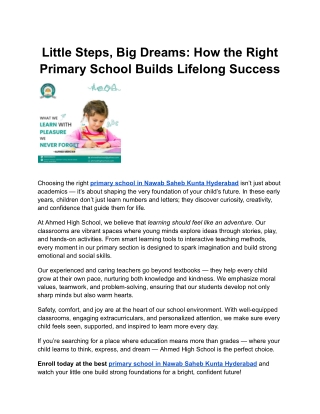 Little Steps, Big Dreams_ How the Right Primary School Builds Lifelong Success