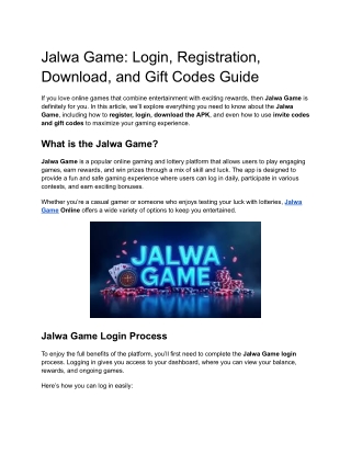 Jalwa Game_ Login, Registration, Download, and Gift Codes Guide