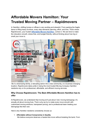 Affordable Movers Hamilton_ Your Trusted Moving Partner – Rapidmovers