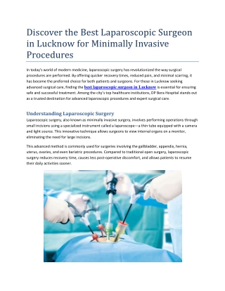 Discover the Best Laparoscopic Surgeon in Lucknow for Minimally Invasive Procedures