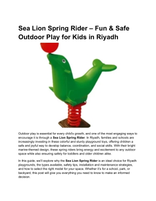 Sea Lion Spring Rider – Fun & Safe Outdoor Play for Kids in Riyadh