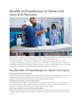 Benefits of Physiotherapy for Spinal Cord Injury & its Recovery