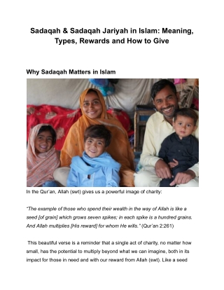Sadaqah & Sadaqah Jariyah in Islam: Meaning, Types, Rewards and How to Give