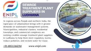 Sustainable Urban Infrastructure Sewage Treatment Plant Suppliers in Ludhiana and Beyond