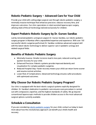 Robotic Pediatric Surgery – Advanced Care for Your Child