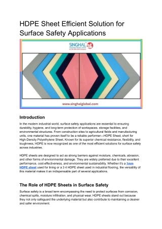 HDPE Sheet Efficient Solution for Surface Safety Applications
