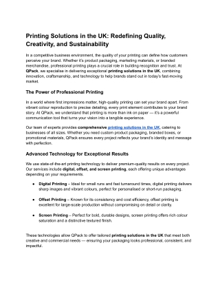 Innovative Printing Solutions in the UK for Modern Brands