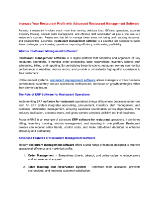 Increase Your Restaurant Profit with Advanced Restaurant Management Software