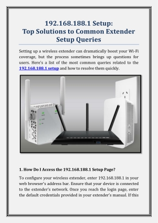 192.168.188.1 Setup: Top Solutions to Common Extender Setup Queries