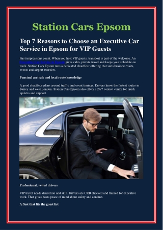 Top 7 Reasons to Choose an Executive Car Service in Epsom for VIP Guests