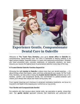 Experience Gentle, Compassionate Dental Care in Oakville