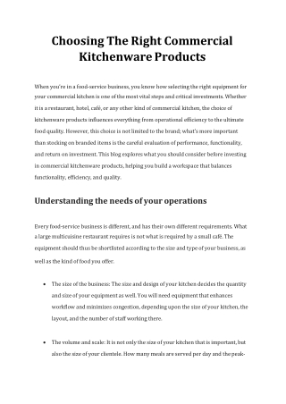 Choosing The Right Commercial Kitchenware Products