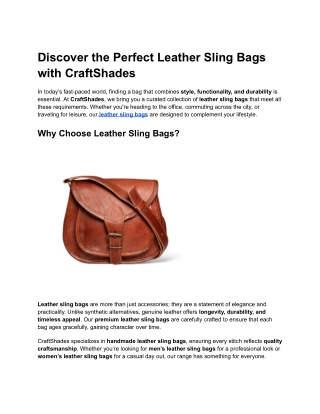 Discover the Perfect Leather Sling Bags with CraftShades