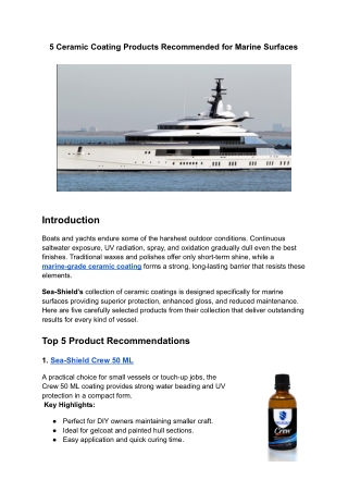 5 Ceramic Coating Products Recommended for Marine Surfaces
