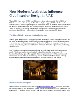 How Modern Aesthetics Influence Club Interior Design in UAE