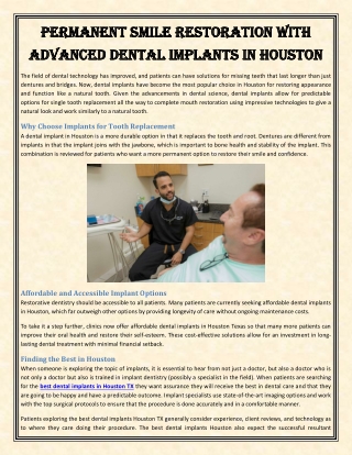 Permanent Smile Restoration with Advanced Dental Implants in Houston