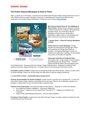 The Perfect Kalyana Mandapam & Hotel in Palani